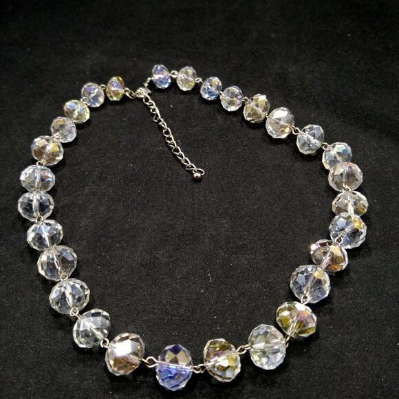Clear Crystal Rondelle Beaded Necklace, 21" Length, Wire Wrapped - Picture 4 of 9